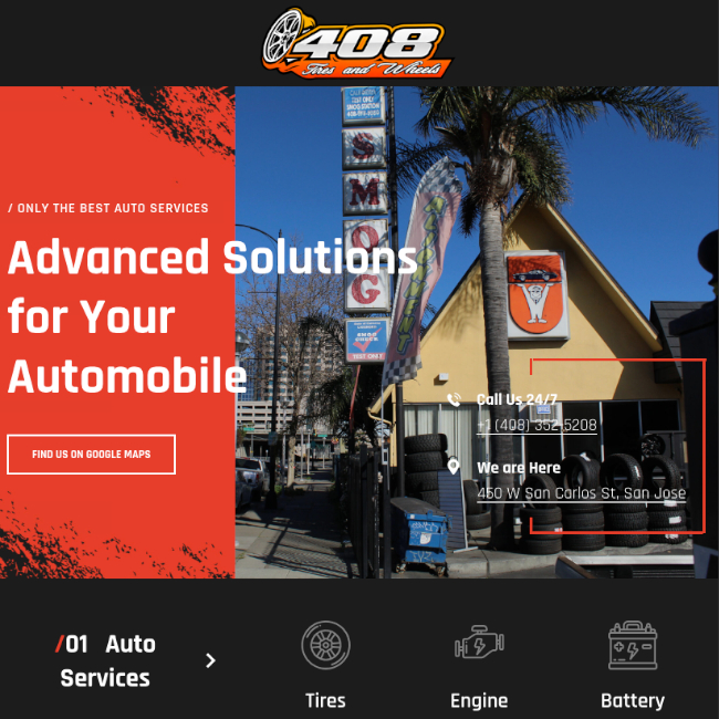 408 Tires and Wheels homepage screenshot.