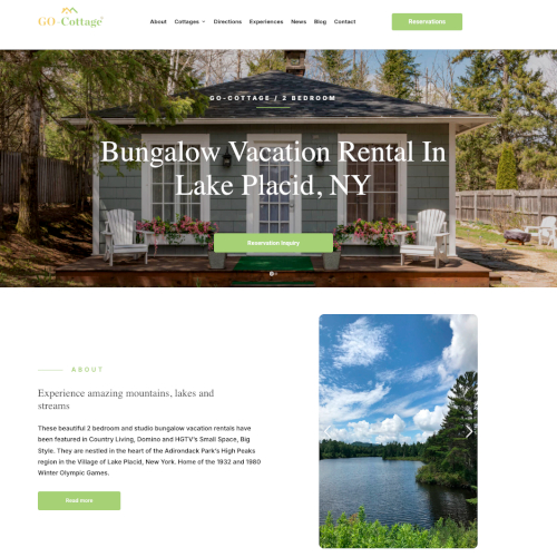 Go-Cottage rental cottage website homepage screenshot.