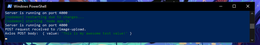 Screenshot of server test value.