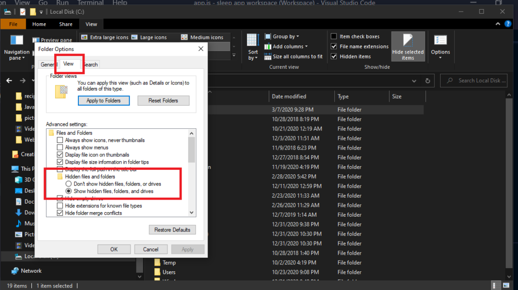 Screenshot of Windows file options.