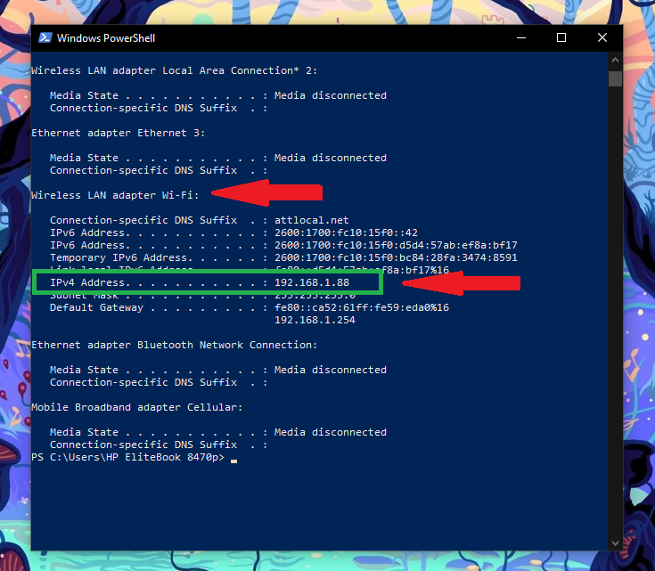 Screenshot of Windows PowerShell.