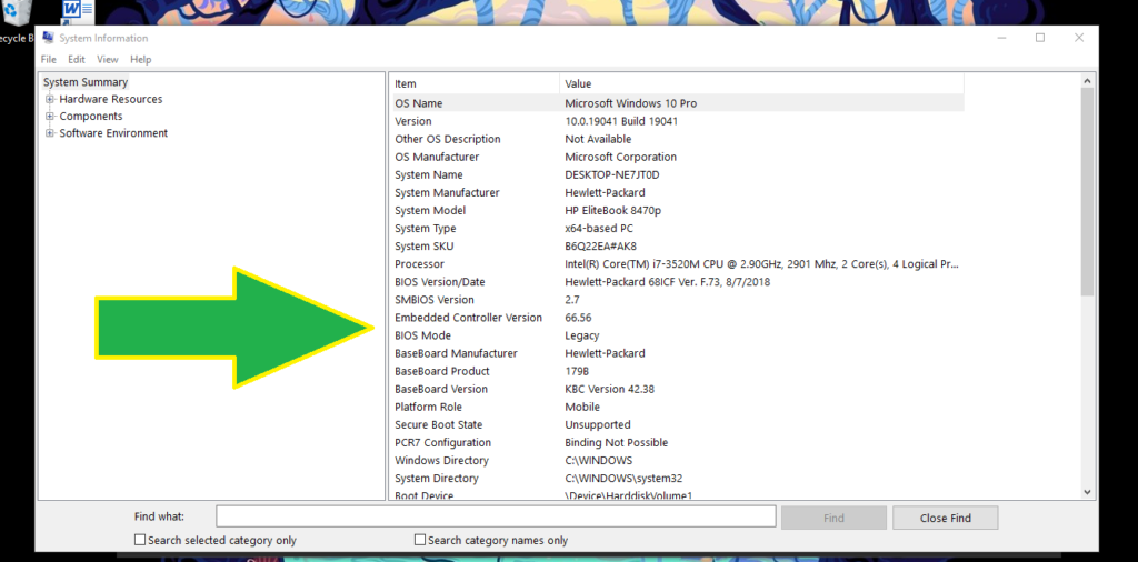 Windows System summary.