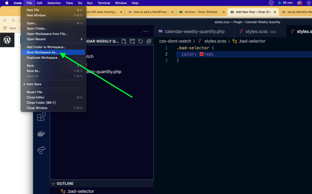 Screenshot of VSCode creating workspace